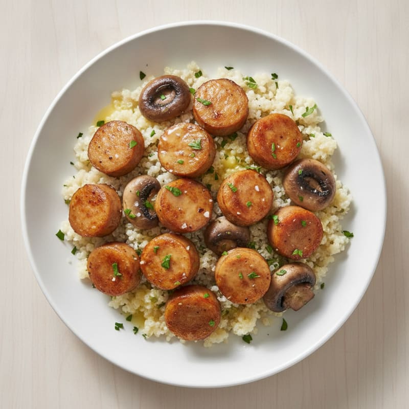 Roasted Chicken Sausage with Quinoa and Mushrooms