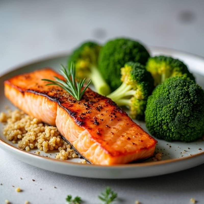 Seared Salmon with Roasted Broccoli and Quinoa