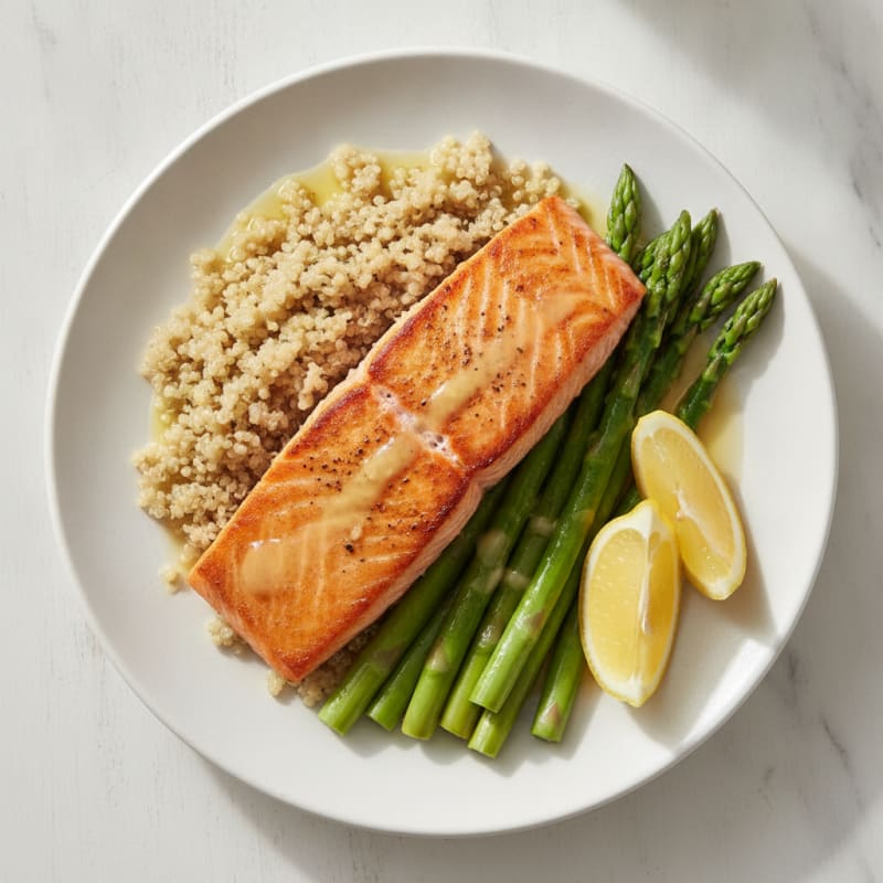 Seared Salmon Fillet with Steamed Asparagus and Quinoa