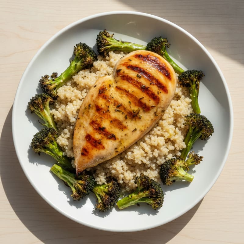 Grilled Chicken Breast with Quinoa and Roasted Broccoli