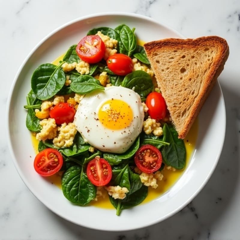 Egg White and Cottage Cheese Scramble with Spinach and Cherry Tomatoes