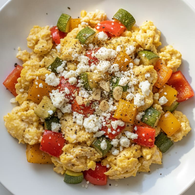 Hearty Scrambled Eggs with Roasted Vegetables