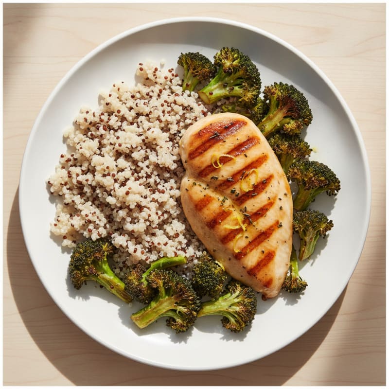 Grilled Chicken Breast with Quinoa and Roasted Broccoli