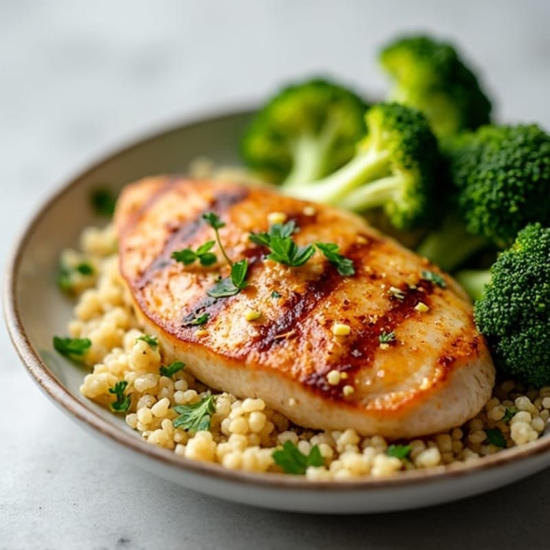 Grilled Chicken Breast with Quinoa and Steamed Broccoli