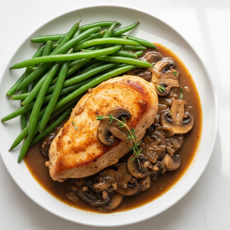 Tender Braised Chicken with Savory Mushroom Gravy