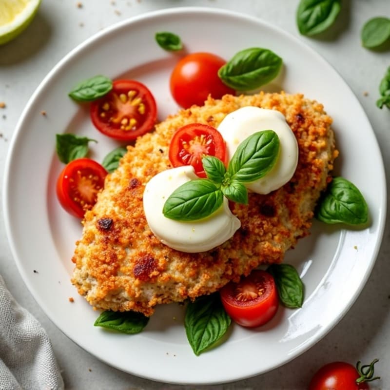 Crispy Baked Chicken with Fresh Mozzarella, Tomato, and Basil