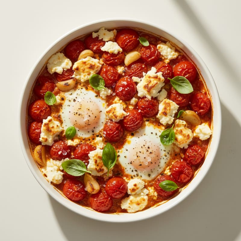 Baked Eggs with Roasted Tomatoes and Feta