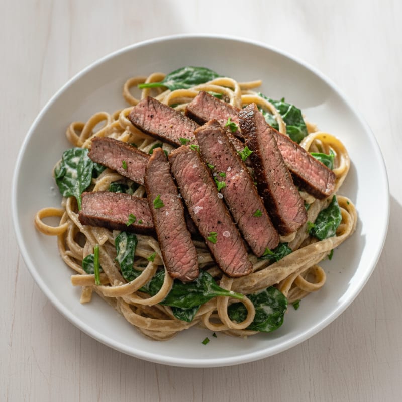 Pan-Seared Steak Fettuccine Alfredo
