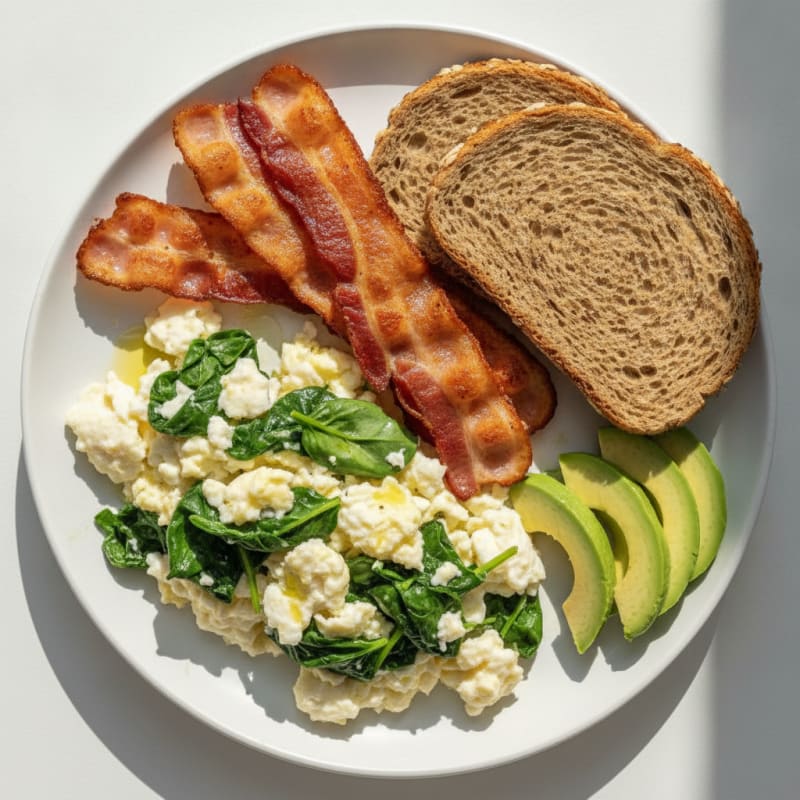Crispy Turkey Bacon and Egg White Scramble with Spinach