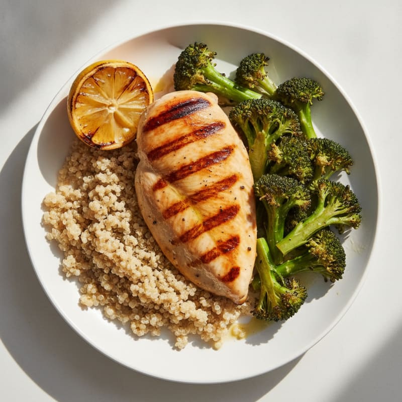 Grilled Chicken Breast with Quinoa and Roasted Broccoli