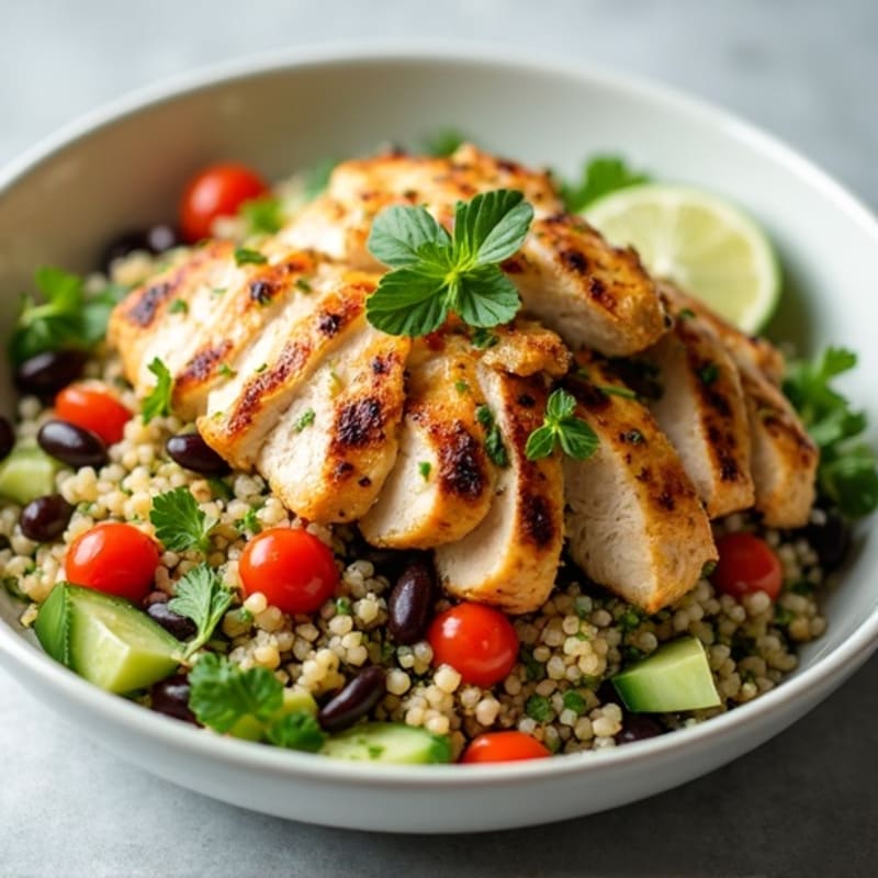 Fresh Quinoa and Black Bean Salad with Zesty Lime and Grilled Chicken
