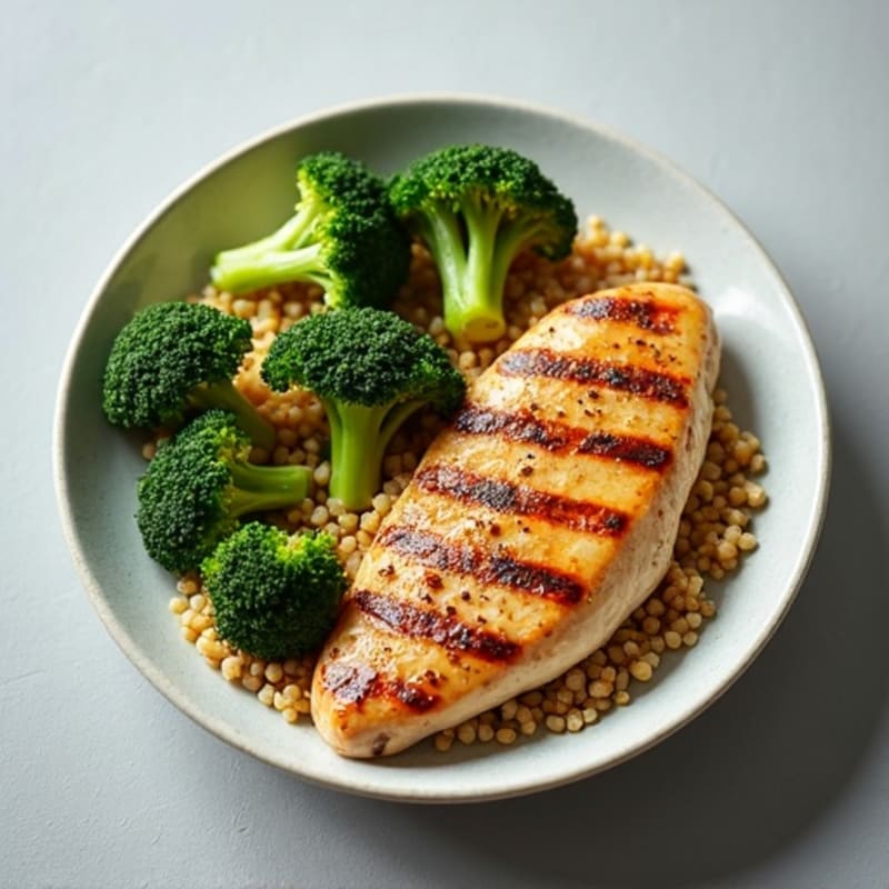 Grilled Chicken Breast with Roasted Broccoli and Quinoa