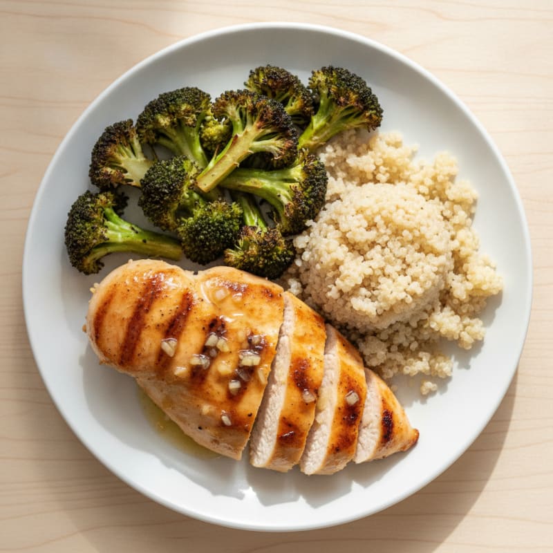 Grilled Chicken Breast with Roasted Broccoli and Quinoa