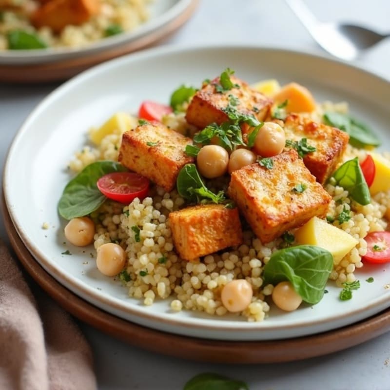 Chickpea and Quinoa Salad with Crispy Tofu