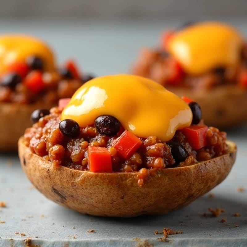 Crispy Baked Potato Skins with Lean Chili and Melted Cheese
