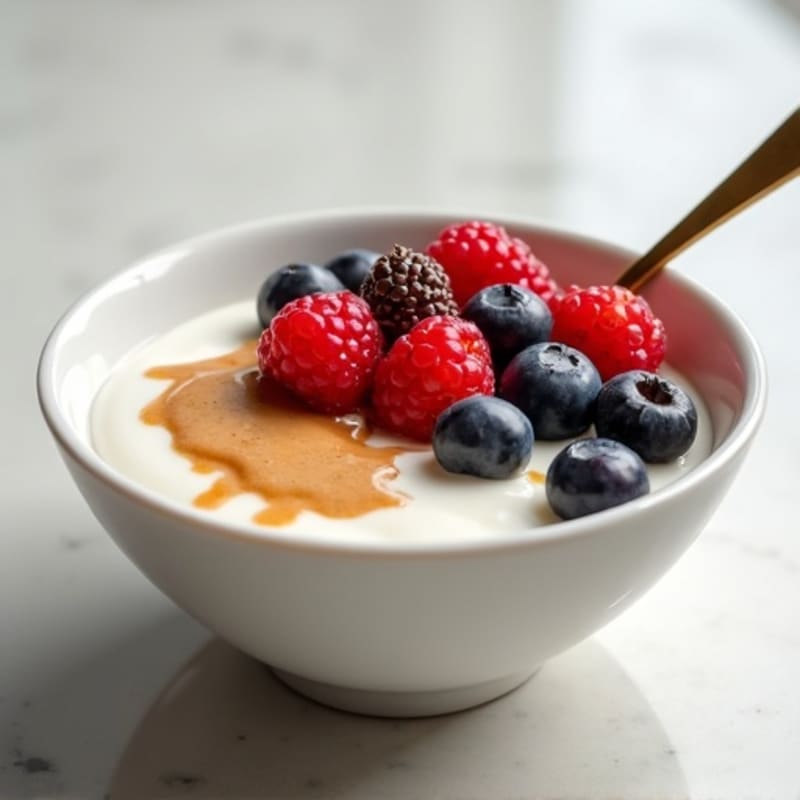Silky Protein Yogurt Bowl with Mixed Berries and Almond Butter