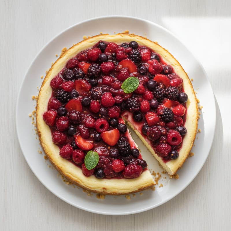 Silky Greek Yogurt Protein Cheesecake with Mixed Berries