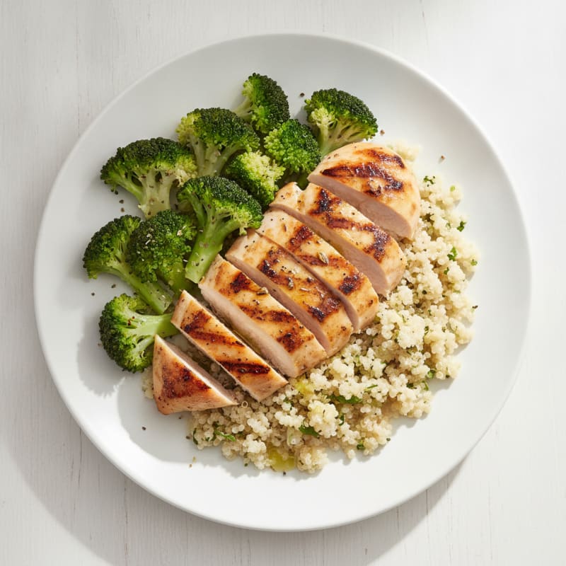 Grilled Chicken Breast with Quinoa and Steamed Broccoli