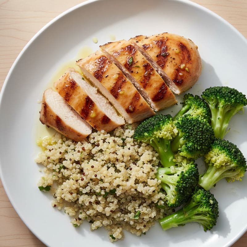 Grilled Chicken Breast with Quinoa and Steamed Broccoli
