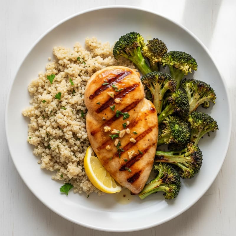 Grilled Chicken Breast with Quinoa and Roasted Broccoli