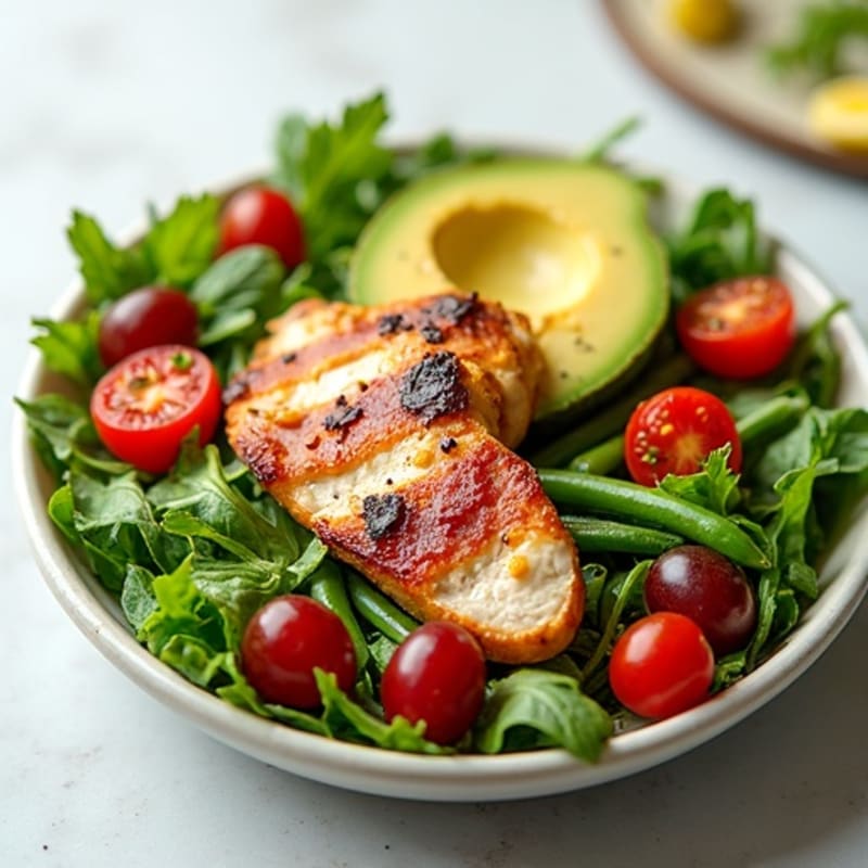 Grilled Chicken and Turkey Bacon Salad with Avocado and Green Beans