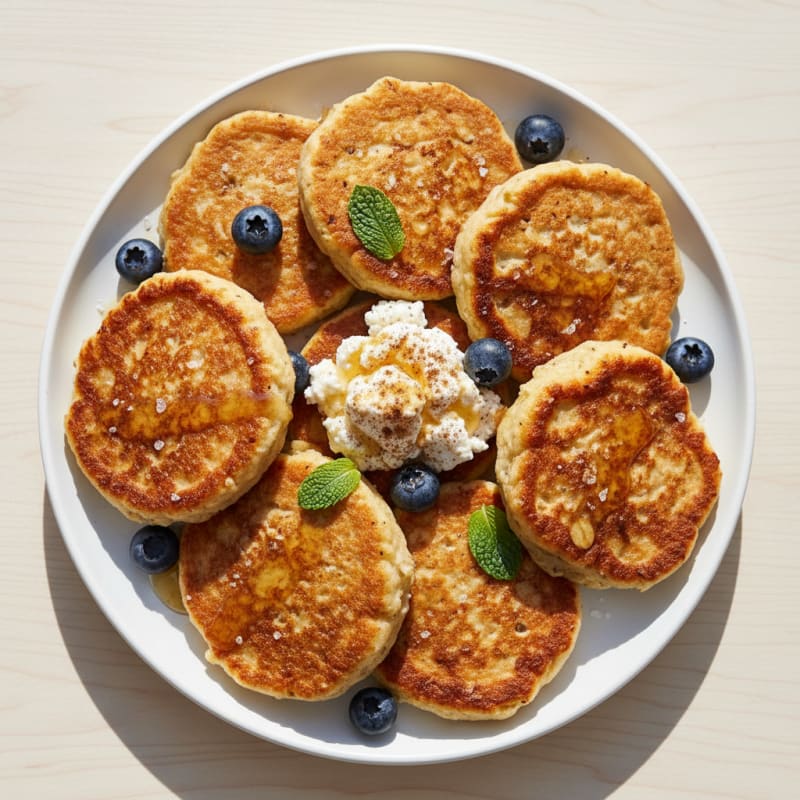 Fluffy Golden Oat Cottage Cheese Pancakes