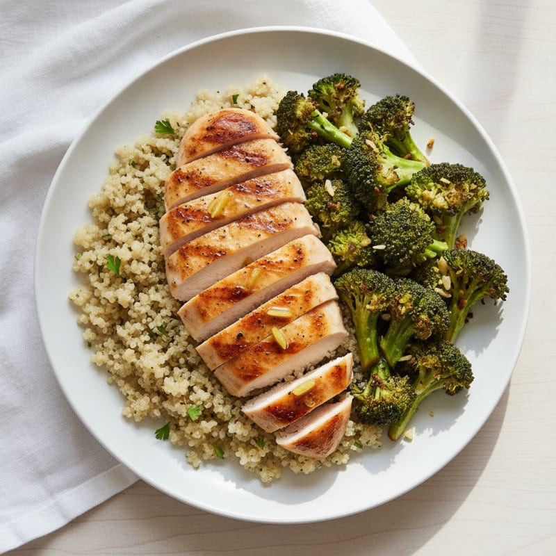 Grilled Chicken Breast with Quinoa and Roasted Broccoli