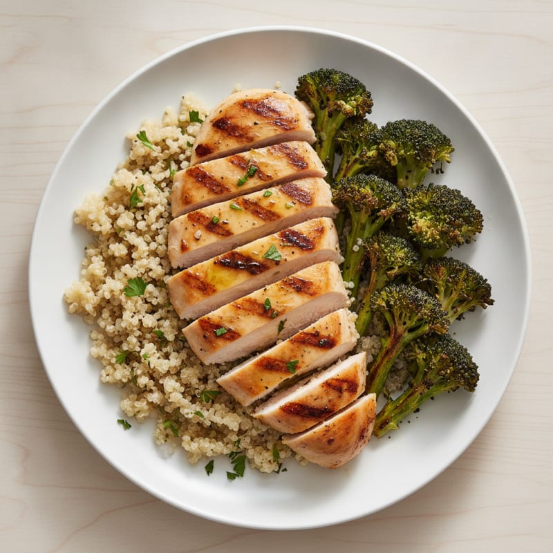 Grilled Chicken Breast with Quinoa and Roasted Broccoli