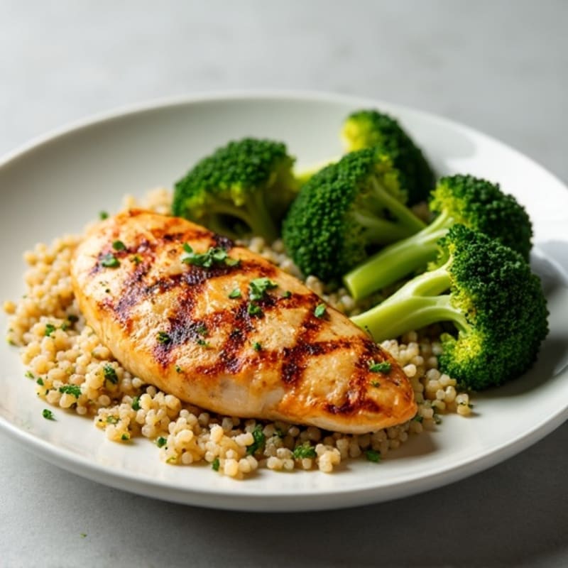 Grilled Chicken Breast with Quinoa and Roasted Broccoli