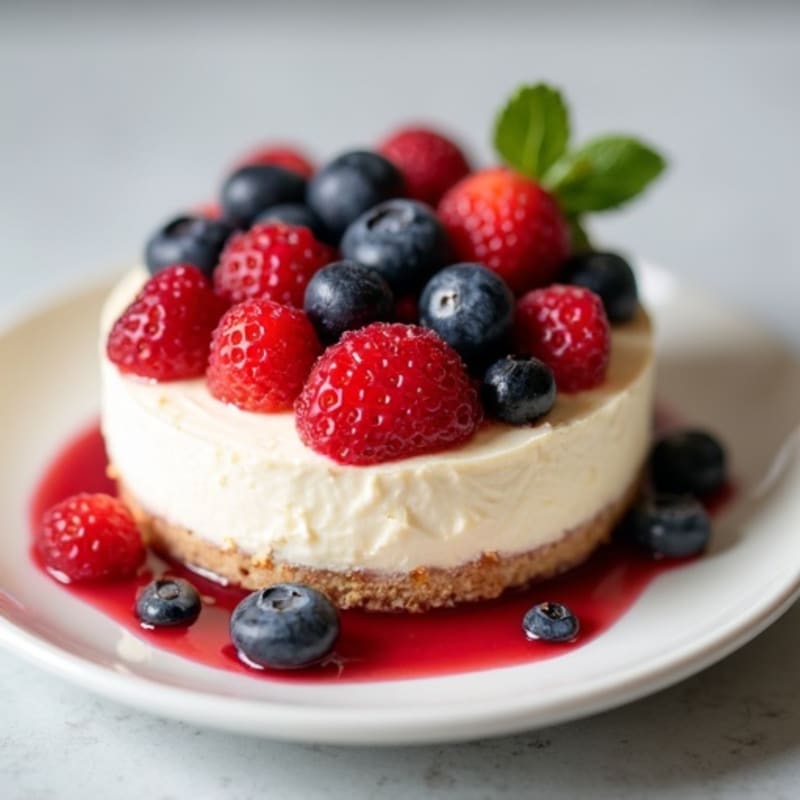 Cottage Cheese Protein Cheesecake with Mixed Fruit Compote