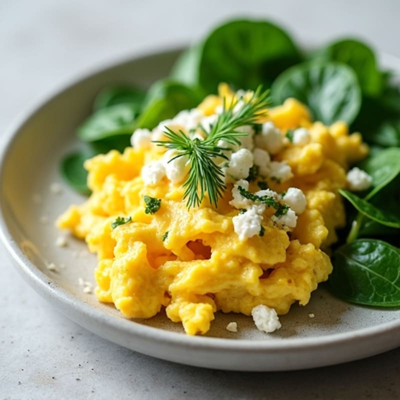 Creamy Scrambled Eggs with Fresh Herbs and Spinach