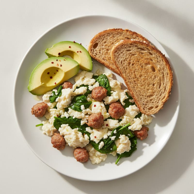 Egg White Scramble with Turkey Sausage and Spinach