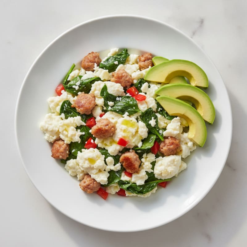 Egg White Scramble with Turkey Sausage and Spinach