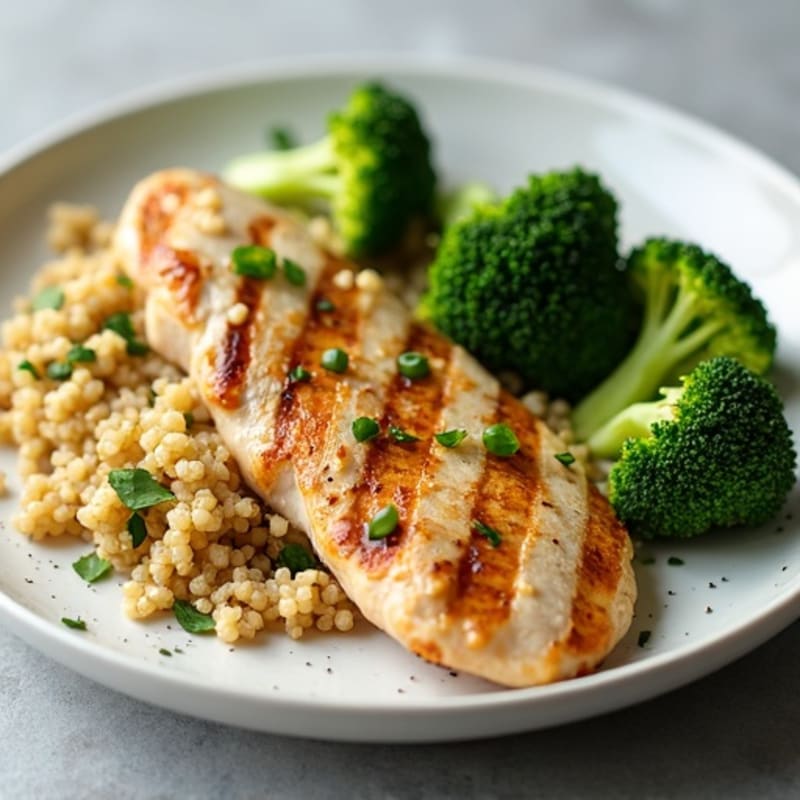 Grilled Chicken Breast with Quinoa and Roasted Broccoli