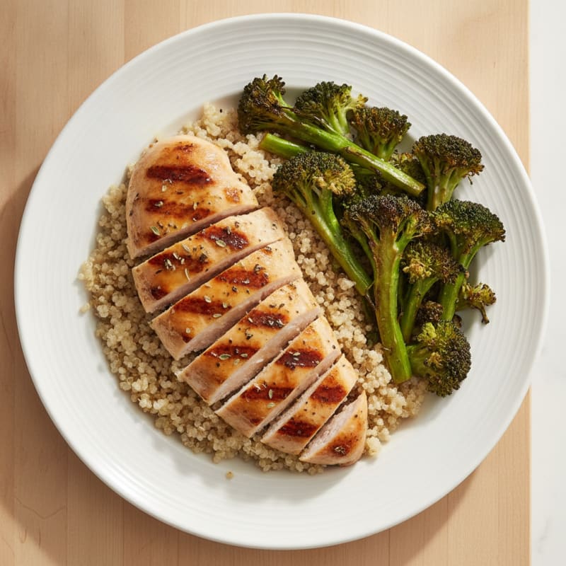 Grilled Chicken Breast with Quinoa and Roasted Broccoli