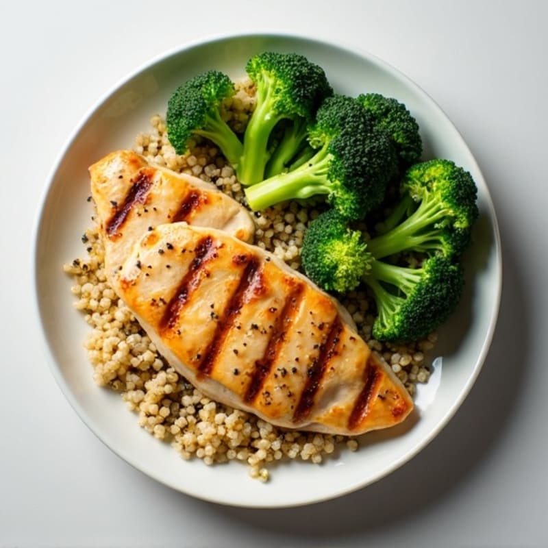 Grilled Chicken Breast with Quinoa and Steamed Broccoli