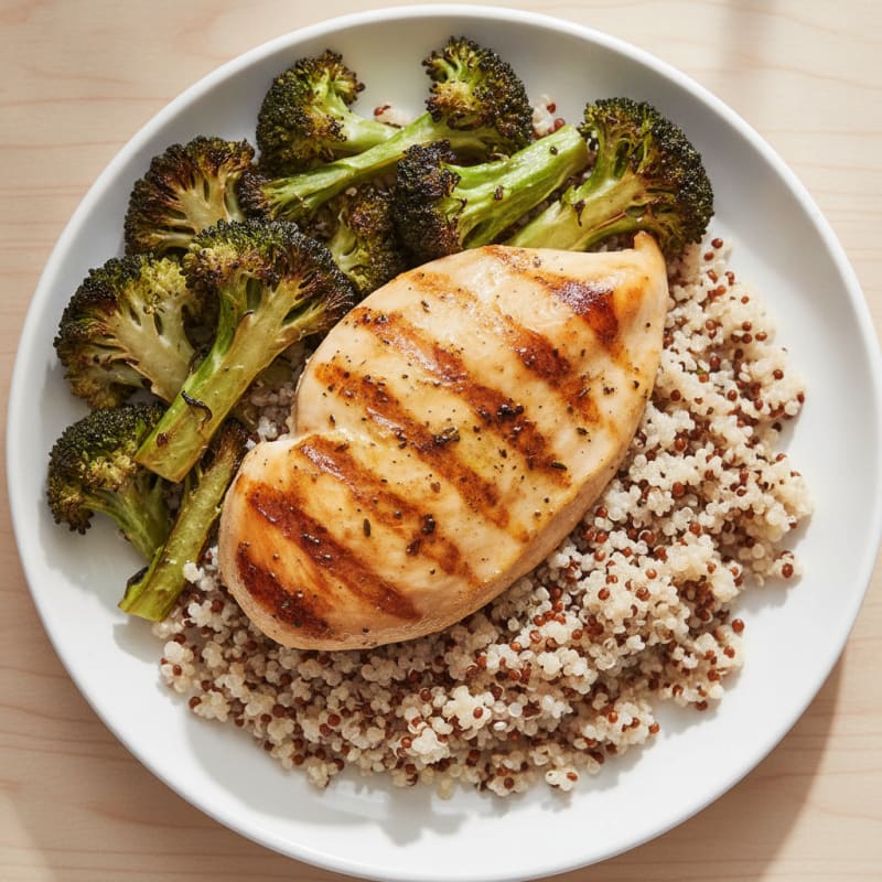 Grilled Chicken Breast with Quinoa and Roasted Broccoli