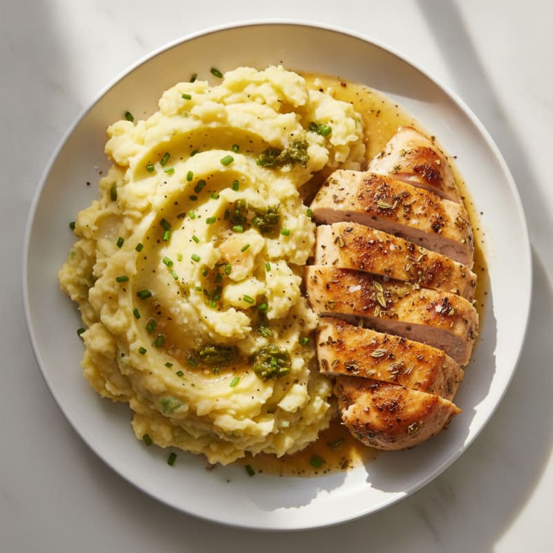 Buttery Garlic Mashed Potatoes with Herb-Seared Chicken