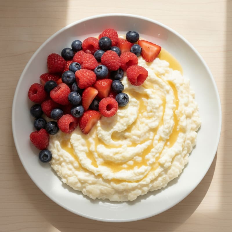 Vanilla Protein Rice Pudding with Mixed Berries