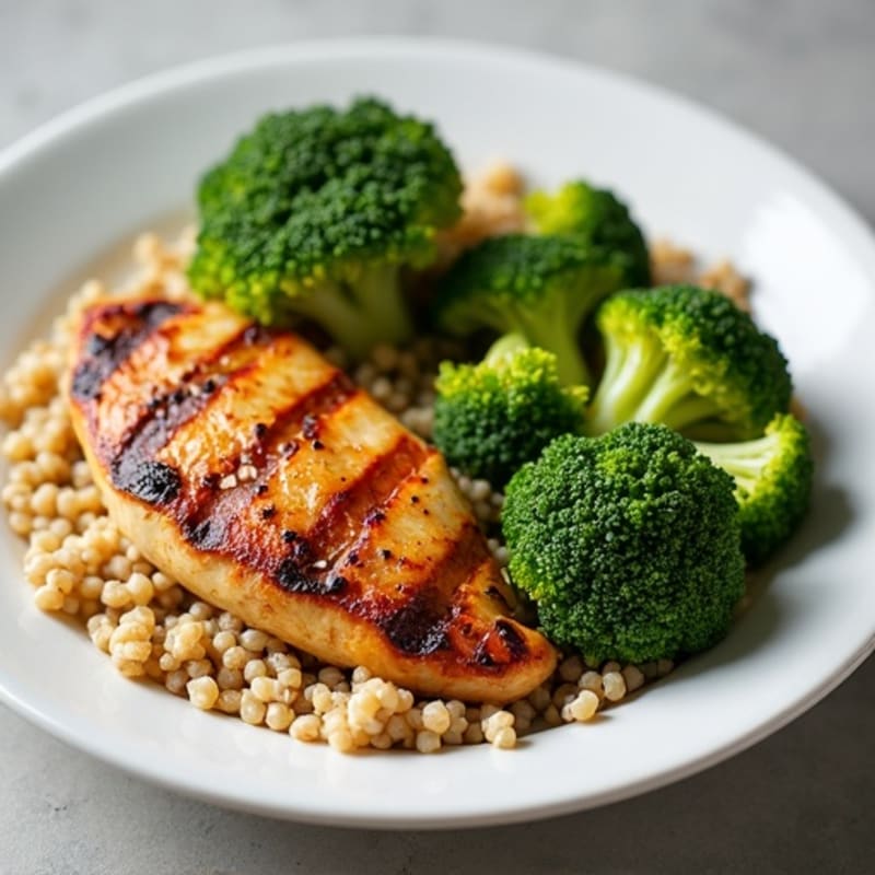 Grilled Chicken Breast with Roasted Broccoli and Quinoa