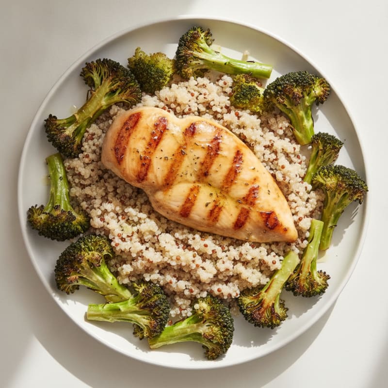Grilled Chicken Breast with Roasted Broccoli and Quinoa