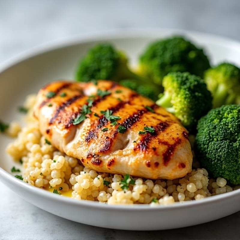 Grilled Chicken Breast with Quinoa and Roasted Broccoli