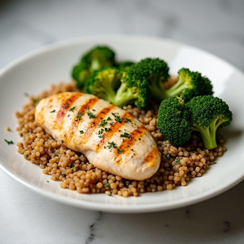 Grilled Chicken Breast with Quinoa and Roasted Broccoli