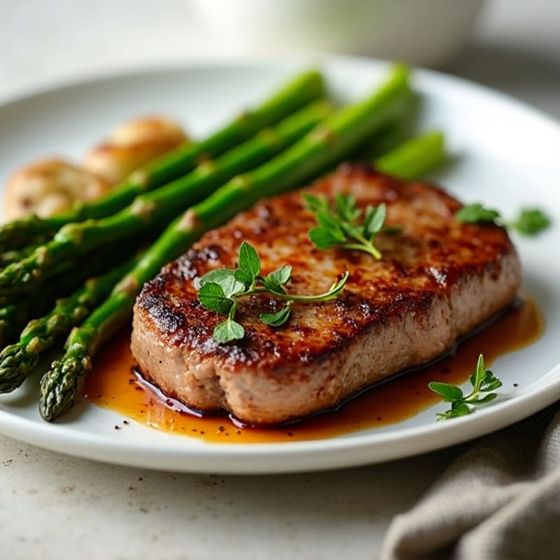 Pan-Seared Garlic Herb Steak with Roasted Asparagus