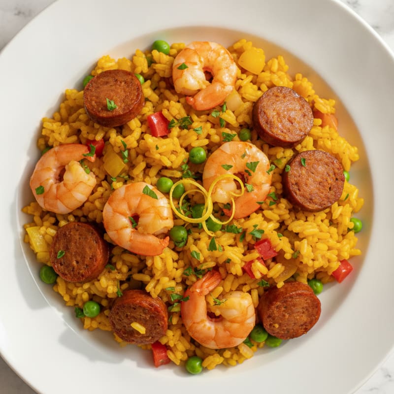 Saffron Seafood Paella with Chorizo