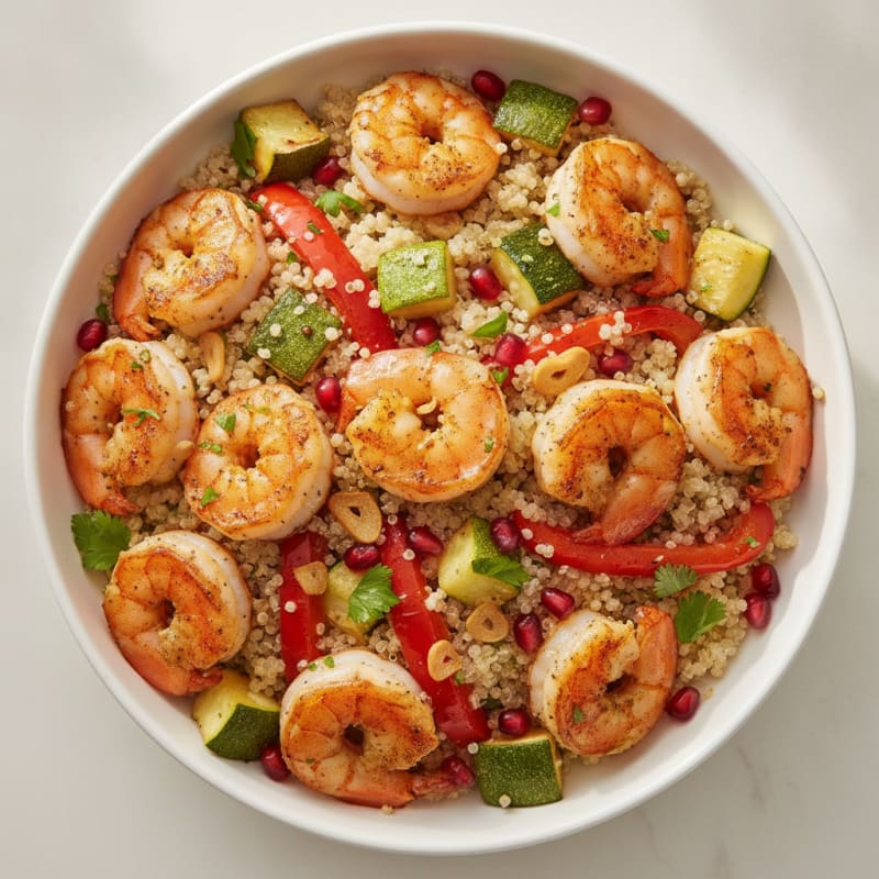 Seared Shrimp and Quinoa Bowl with Roasted Vegetables