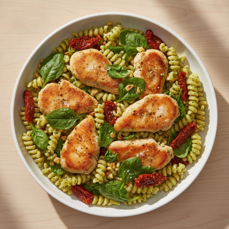 Pesto Chicken Pasta with Sun-Dried Tomatoes