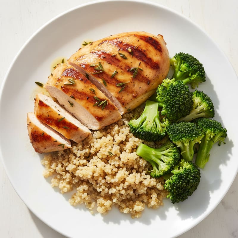 Grilled Chicken Breast with Quinoa and Steamed Broccoli