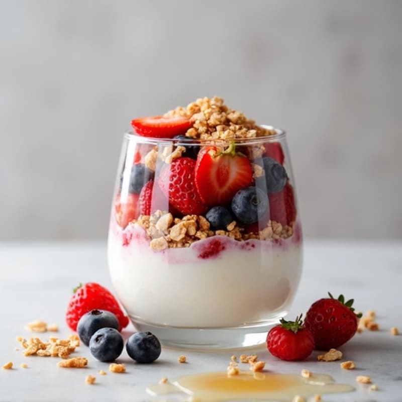 Greek Yogurt Parfait with Mixed Berries and Almond Crunch