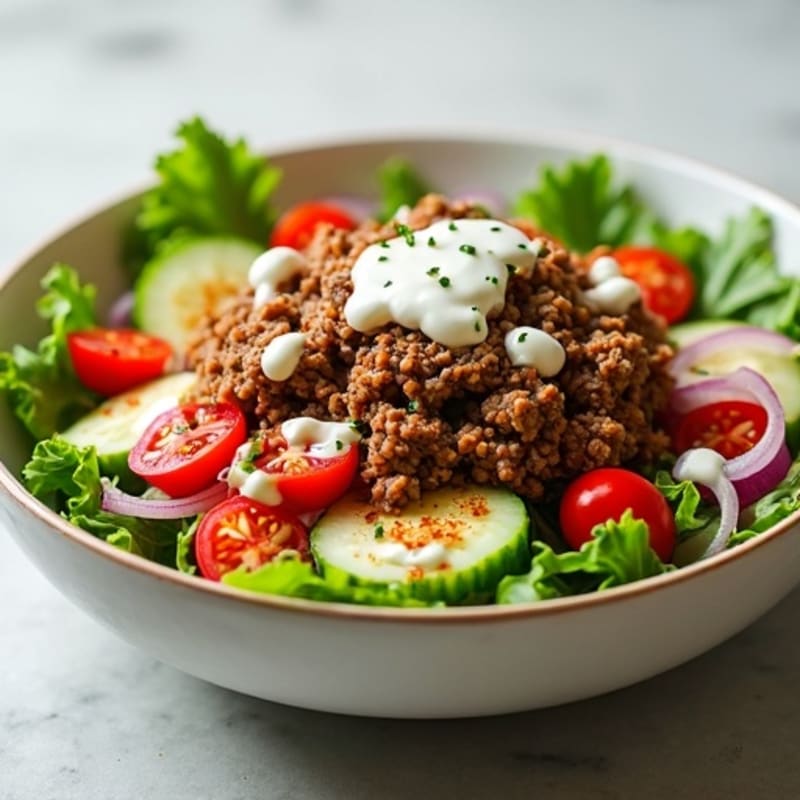 Lean Ground Beef Crunchy Salad with Creamy Special Sauce